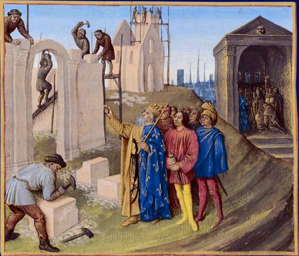 Construction d'Aix-la-Chapelle sous le regard de Charlemagne