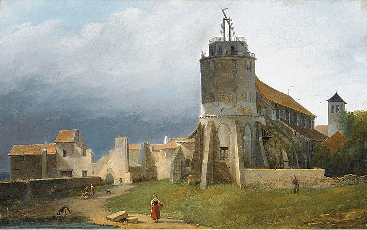 Jacques-Auguste_Regnier,_Vue_de_l'église_Saint_Pierre_de_Montmartre_à_Paris,_circa_1820._Coll._part.