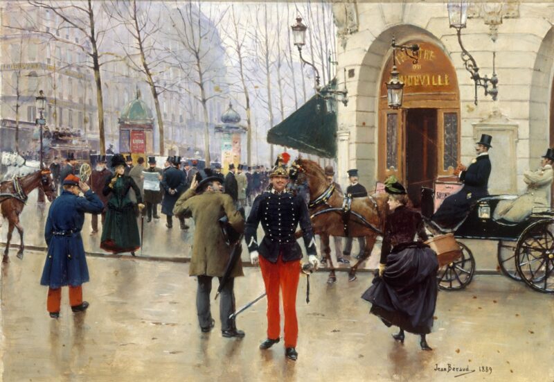 Jean Béraud (1849-1936). "Le boulevard des Capucines et le théâtre du Vaudeville". Huile sur toile, 1889. Paris, musée Carnavalet.