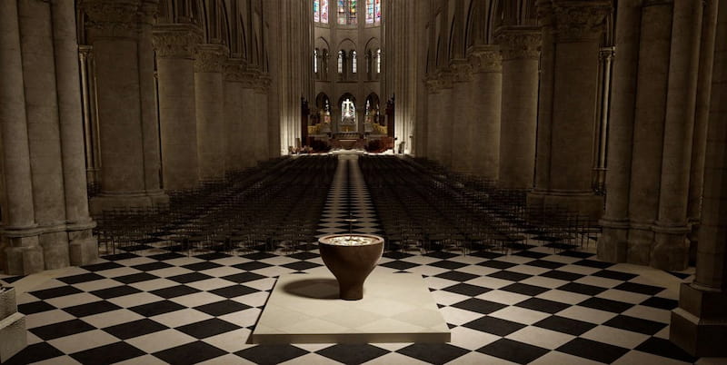 Mise en situation du projet de mobilier liturgique de Guillaume Bardet dans la cathédrale Notre-Dame de Paris© Guillaume Bardet