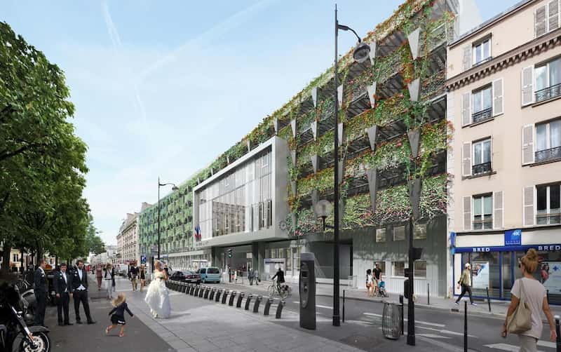 Façade végétalisée de la mairie du 17e arrondissement de Paris - TOA Architectes associés