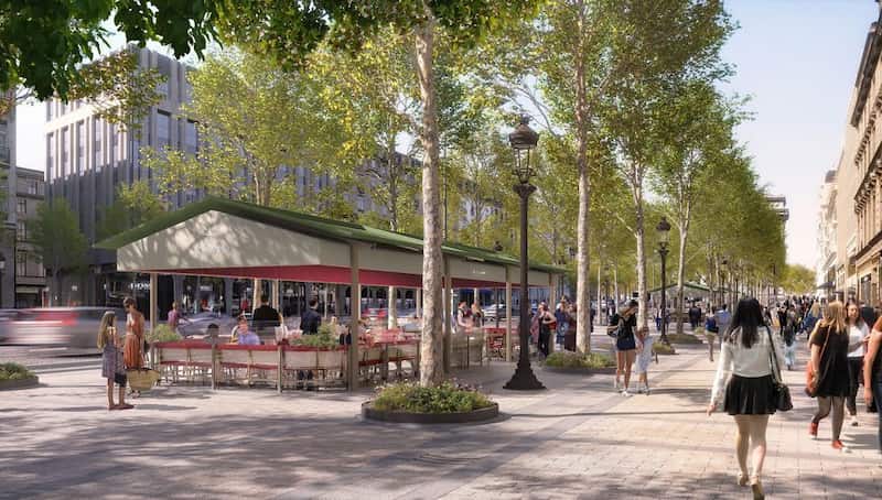 Les nouvelles terrasses des Champs-Elysées seront recouvertes d'un toit vert retractable - © RF Studio / Luxigon