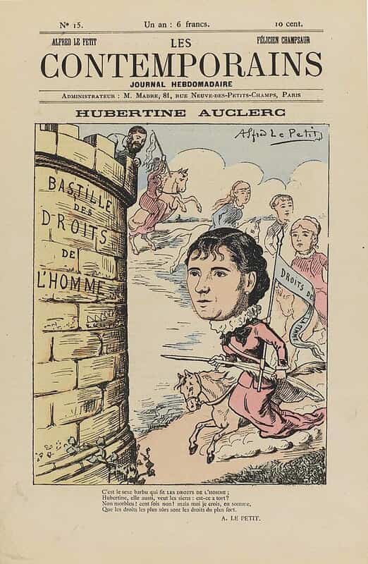 Alfred Le Petit, dessin représentant Hubertine Auclert dans "Les Contemporains", n°15, 1881 - © Bibliothèque Marguerite Durand