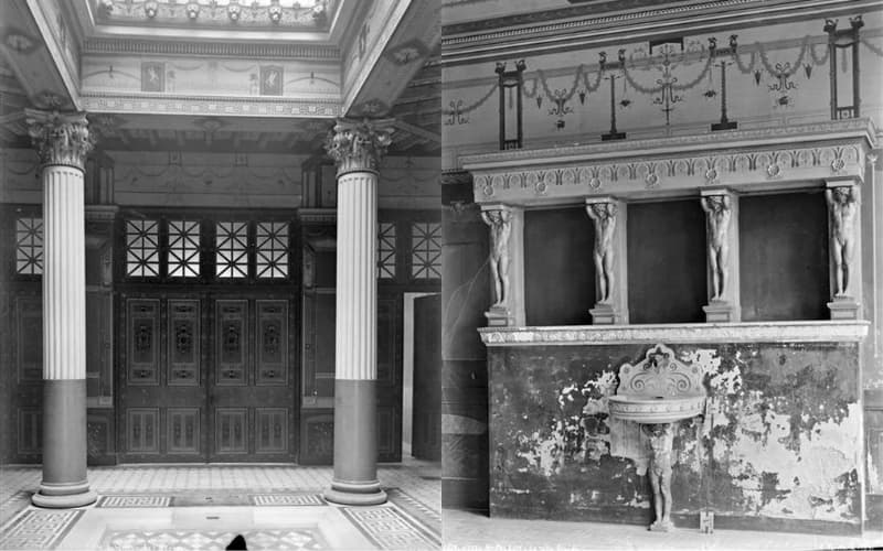 A gauche : atrium. A droite : lavabo dans la salle froide (1891) © Ministère de la Culture / Médiathèque du patrimoine et de la photographie / Dist. RMN-Grand Palais / Alfred-Nicolas Normand