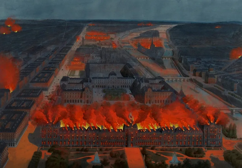 Panorama de Paris représentant l’incendie du palais des Tuileries avec le Louvre derrière © RMN-Grand Palais / Agence Bulloz