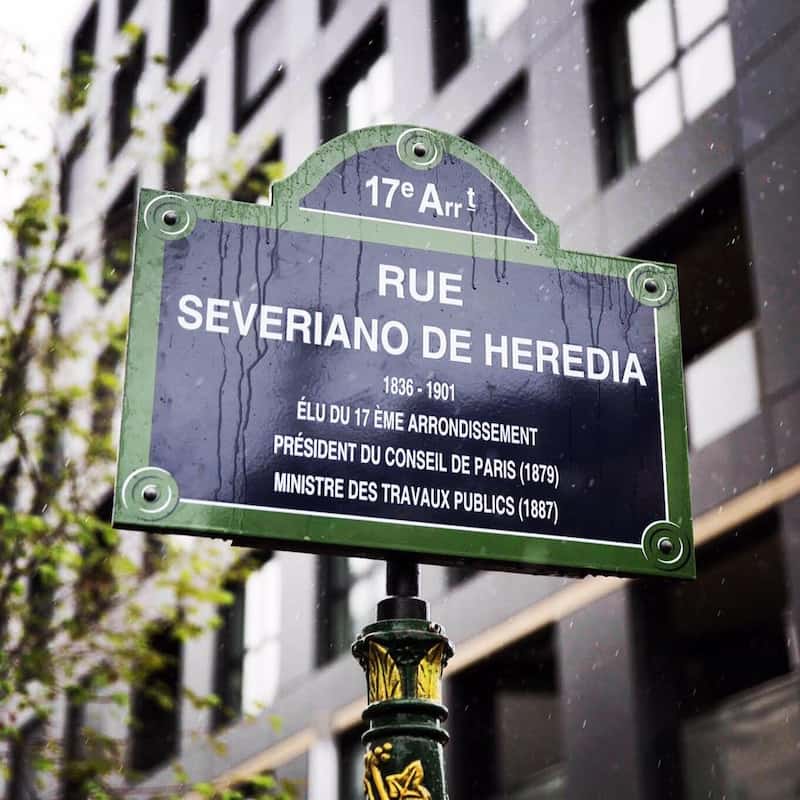 Plaque de la rue Severiano de Heredia, Paris