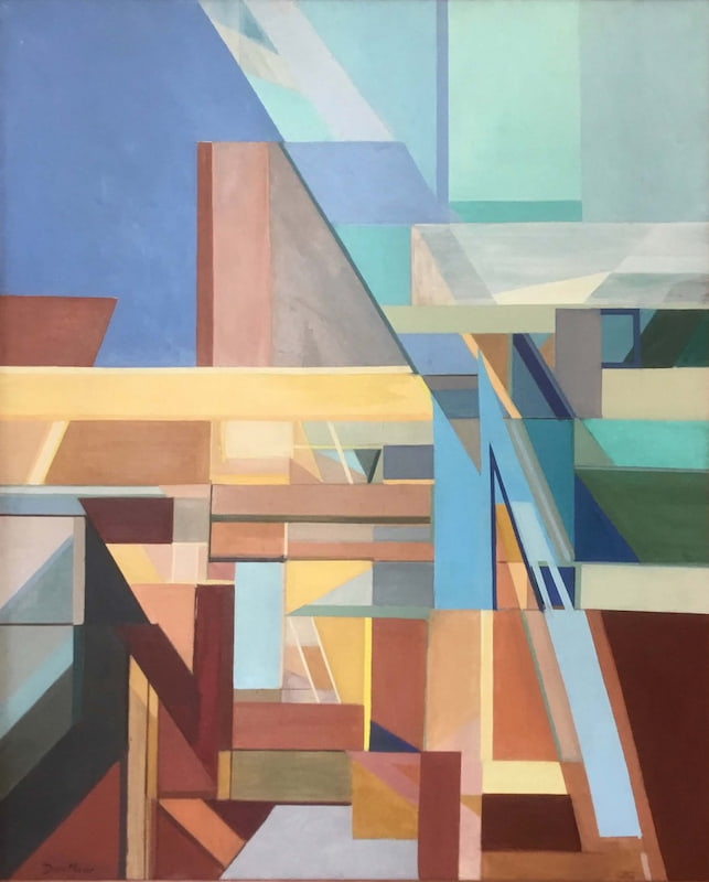 Dora Maar, Composition géométrique abstraite, sur fond bleu, vers 1958 - © galerie Loeve&Co