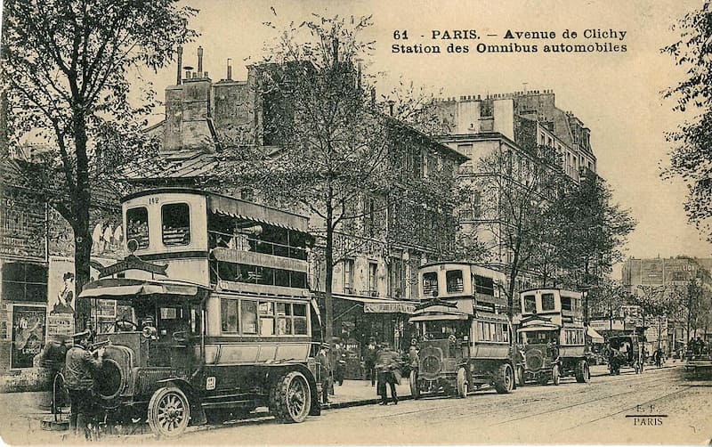 Trois autobus Brillié P2, avenue de Clichy