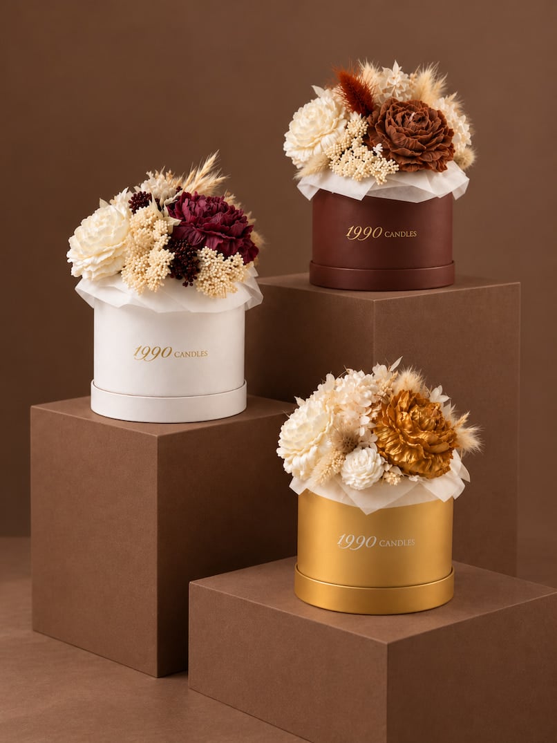 Trois bouquets de bougies en forme de fleurs de 1990 Candles