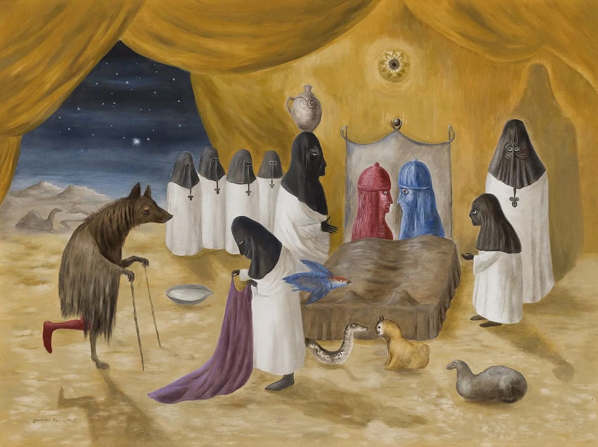 Leonora Carrington, The Lovers, 1987, huile sur toile, 76 x 103 cm © 2026 Estate of Leonora Carrington -ADAGP, Paris © Courtesy Gallery Wendi Norris, San Francisco