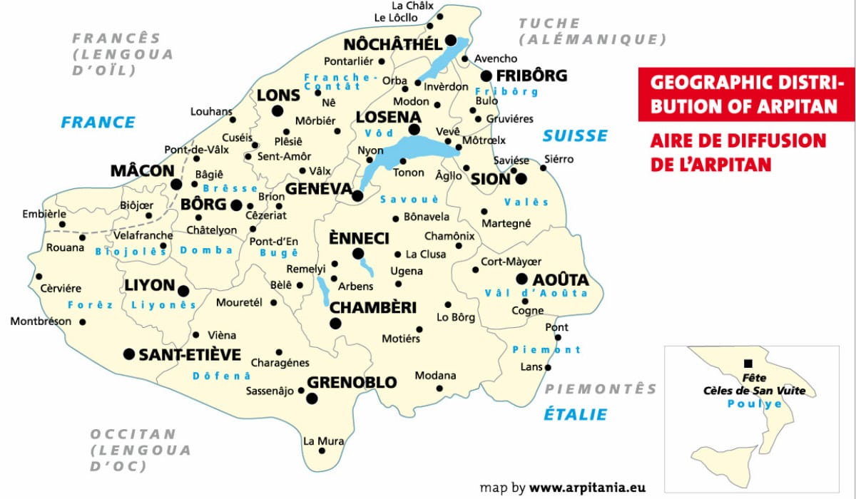 Carte du territoire francoprovençal e