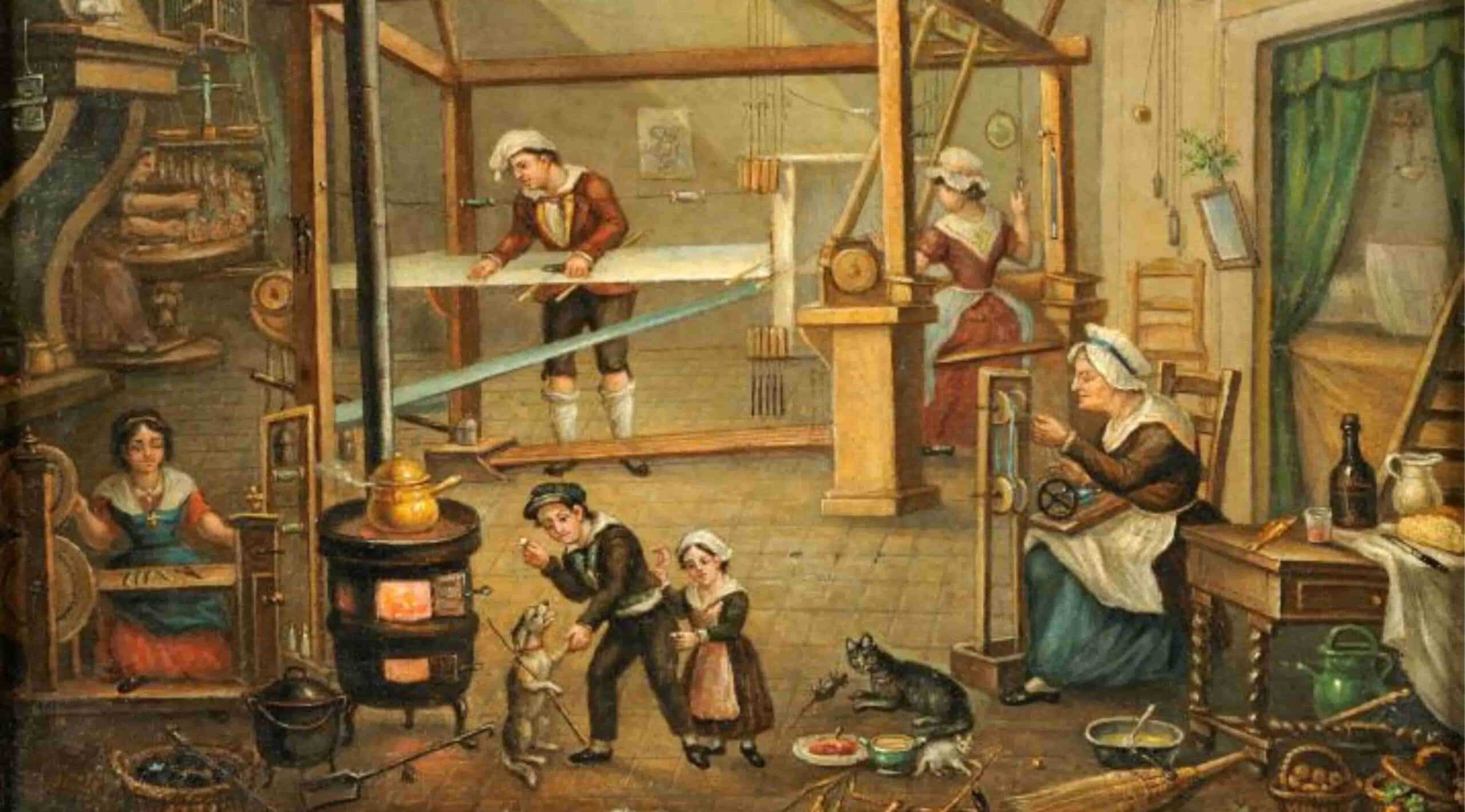 Intérieur d'un atelier de canut avec métier à tisser à Lyon