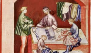 Illustration médiévale de marchands de soie