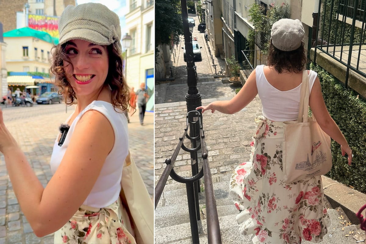 Anne-Sophie Guerrier pendant sa visite chantée dans les rues de Montmartre