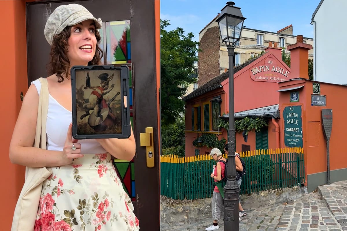 Anne-Sophie Guerrier devant le Lapin Agile lors d’une visite guidée de Montmartre