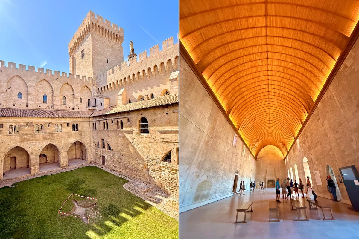 Cour intérieure et grande salle voûtée du Palais des Papes à Avignon