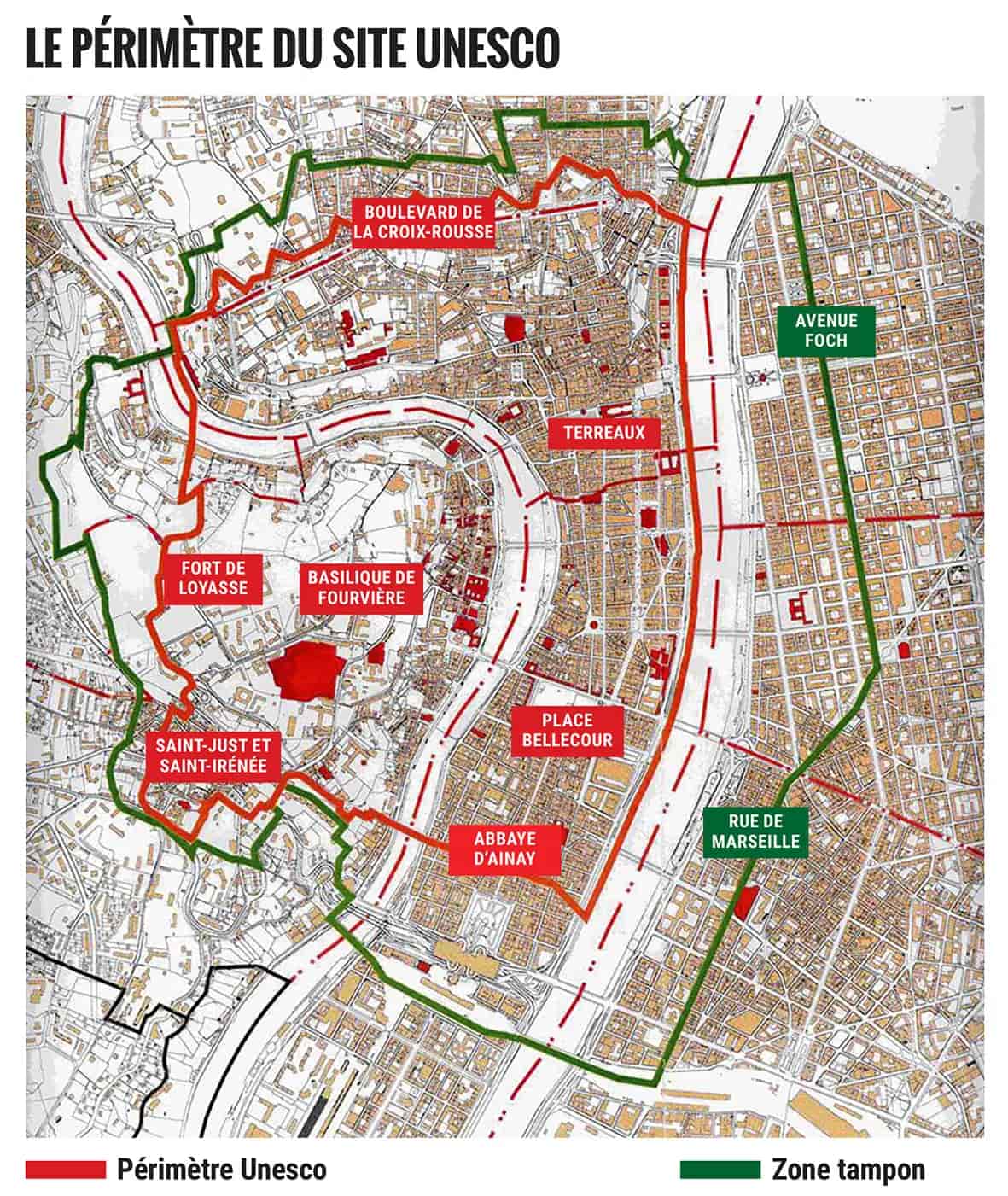 Périmètre du site UNESCO de Lyon