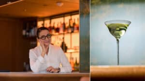 Anne-Sophie Pic au bar Utopic à Paris avec un cocktail