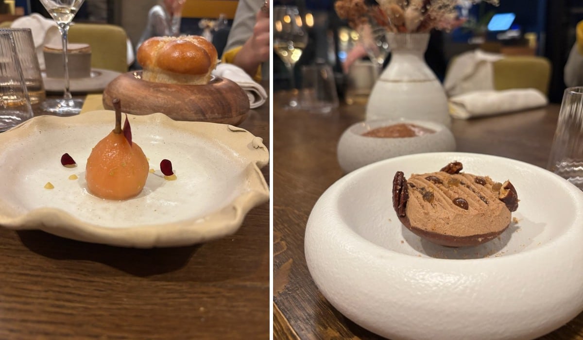 Desserts : chocolat de l'Opéra, poire revisitée et brioche