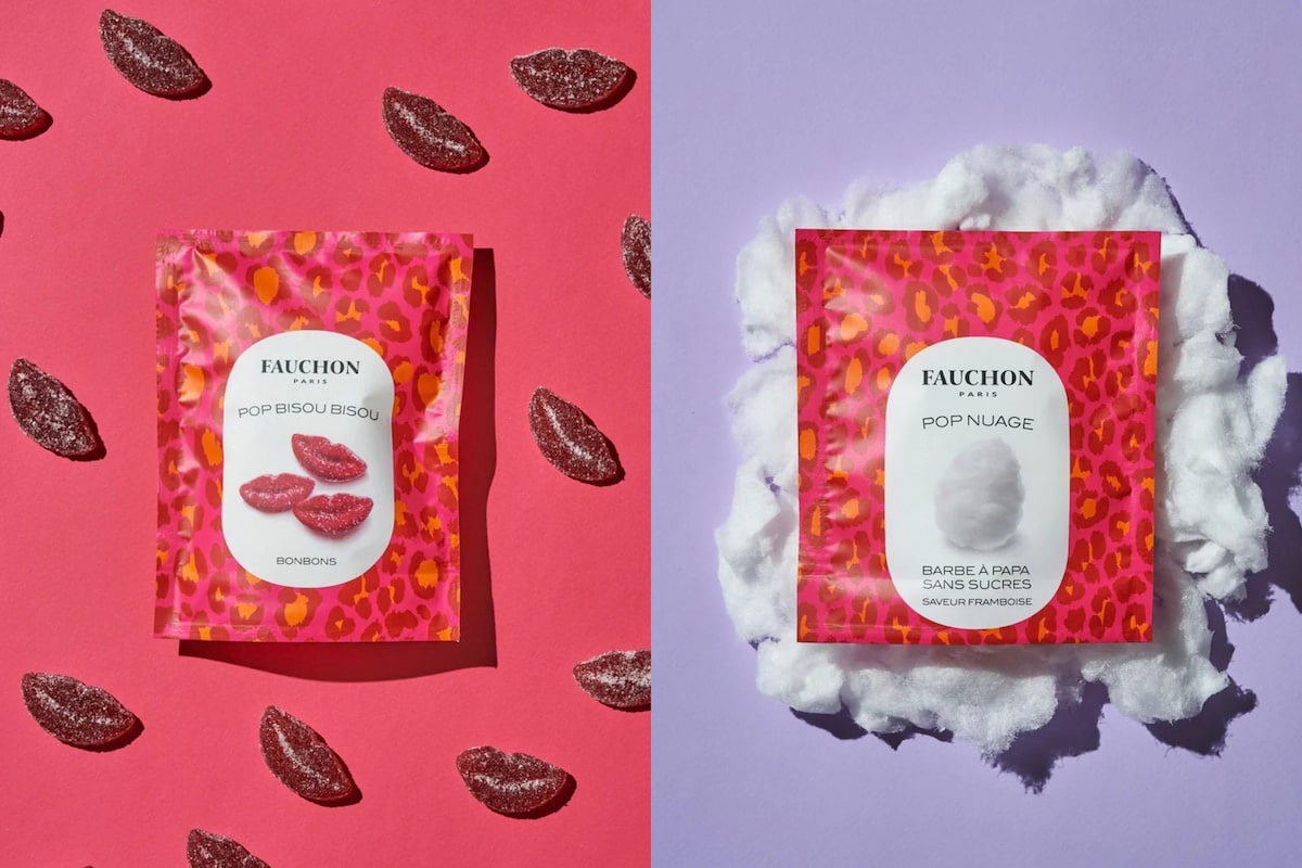 Bonbons Bisou Bisou et barbe à papa à la framboise Fauchon, deux idées de cadeaux gourmands pour un Secret Santa à moins de 10 €.