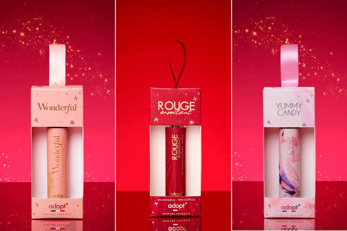 Trois eaux de parfum Adopt de 10 ml, Wonderful, Yummy Candy et Rouge Envoûtant, idées de cadeaux Secret Santa à 5,95 €.